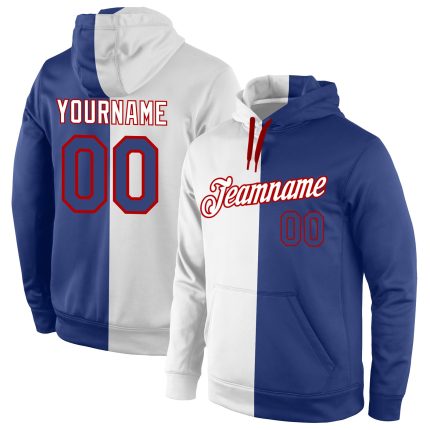 Custom Name Number Royal Red Split Sports Hoodie Personalized Sweatshirt Pullover Fashion Team Stitched White Personalized