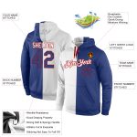 Custom Name Number Royal Red Split Sports Hoodie Personalized Sweatshirt Pullover Fashion Team Stitched White Personalized