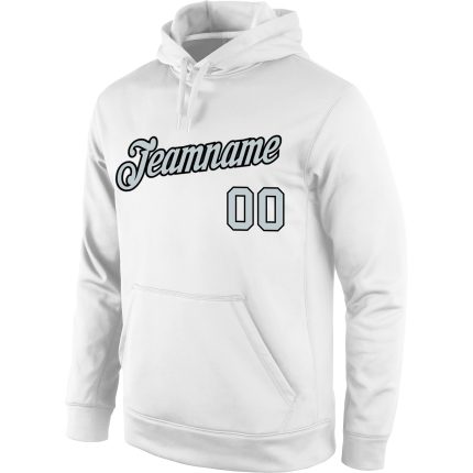 Custom Team Name Number Hoodie Pullover Sweatshirt Personalized Stitched White Silver Black Personalized Stitched White Silver-Black