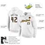 Custom Sports Hoodie with Personalized Name & Number - White Steel Gray-Old Gold Pullover Sweatshirt Personalized Stitched
