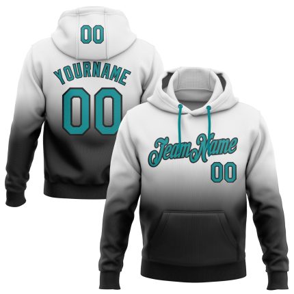 Custom Name Number Pullover Hoodie Teal Black Fade Sports Sweatshirt Personalized Stitched Fashion Personalized Stitched