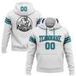 Custom Team Name Number Football Hoodie Sweatshirt Personalized Stitched White Teal Black Personalized Stitched White Teal-Black