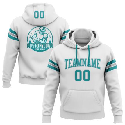 Custom Team Name Gray Teal Football Hoodie Sweatshirt with Personalized Number - Stitched Pullover for Men and Women Personalized