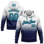 Custom Name and Number Sports Pullover Hoodie - Personalized White Teal-Navy Fade Stitched Sweatshirt Personalized Stitched