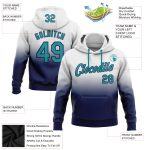 Custom Name and Number Sports Pullover Hoodie - Personalized White Teal-Navy Fade Stitched Sweatshirt Personalized Stitched