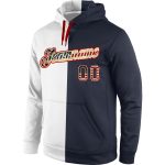 Vintage USA Flag Pullover Hoodie - Custom Name & Number, Navy Split Design, Personalized Stitched Sports Sweatshirt Personalized