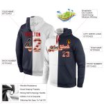 Vintage USA Flag Pullover Hoodie - Custom Name & Number, Navy Split Design, Personalized Stitched Sports Sweatshirt Personalized