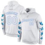 Custom Name and Number Butterfly 3D Pattern Pullover Hoodie Sports Sweatshirt - Personalized White Light Blue Design Personalized