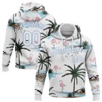 Custom Name Number Sports Hoodie with 3D Hawaii Palm Trees Stitched Design in White Light Blue Pullover Sweatshirt Personalized