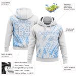 Custom Name Number Sports Hoodie with 3D Pattern Design in White Light Blue - Personalized Stitched Pullover Sweatshirt Personalized