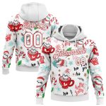 Personalized 3D Christmas Sloths Hoodie with Custom Name & Number - White Red Sports Pullover Sweatshirt Personalized Stitched