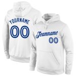 Custom Name Number Sports Hoodie Sweatshirt White-Royal Stitched Pullover Personalized Team Apparel Personalized Stitched