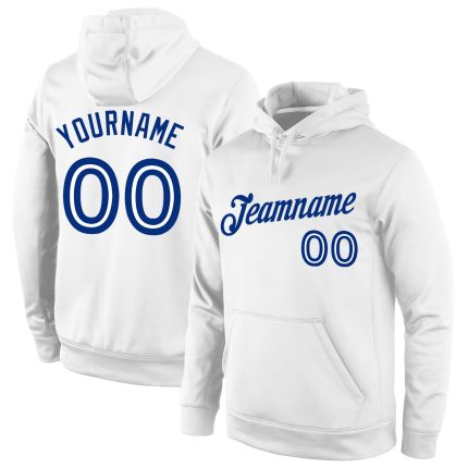 Custom Name Number Sports Hoodie Sweatshirt White-Royal Stitched Pullover Personalized Team Apparel Personalized Stitched
