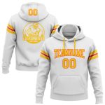 Custom Name Number Football Hoodie Stitched White Yellow-Orange Pullover Sweatshirt - Personalized Team Apparel Personalized