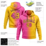 Custom Name and Number Sports Hoodie - Personalized Pullover Sweatshirt in Yellow Pink-Black Gradient Personalized Stitched