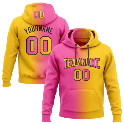 Custom Name and Number Sports Hoodie - Personalized Pullover Sweatshirt in Yellow Pink-Black Gradient Personalized Stitched