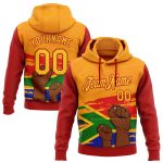 Custom Black History Month Hoodie - Personalized Stitched 3D Pattern Sweatshirt with Team Name and Number, Yellow-Red Design