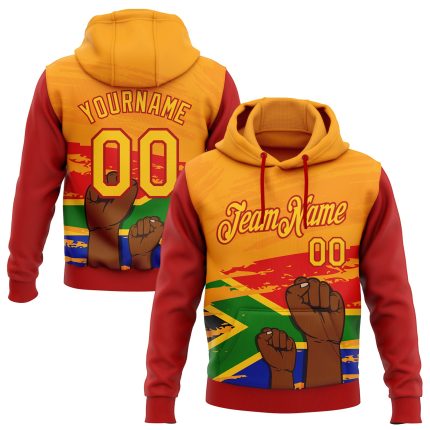 Custom Black History Month Hoodie - Personalized Stitched 3D Pattern Sweatshirt with Team Name and Number, Yellow-Red Design
