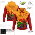 Custom Black History Month Hoodie - Personalized Stitched 3D Pattern Sweatshirt with Team Name and Number, Yellow-Red Design