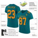 Custom Name and Number Personalized Teal Bay Orange Football Jersey - Authentic Mesh Team Apparel Personalized Teal Bay Orange