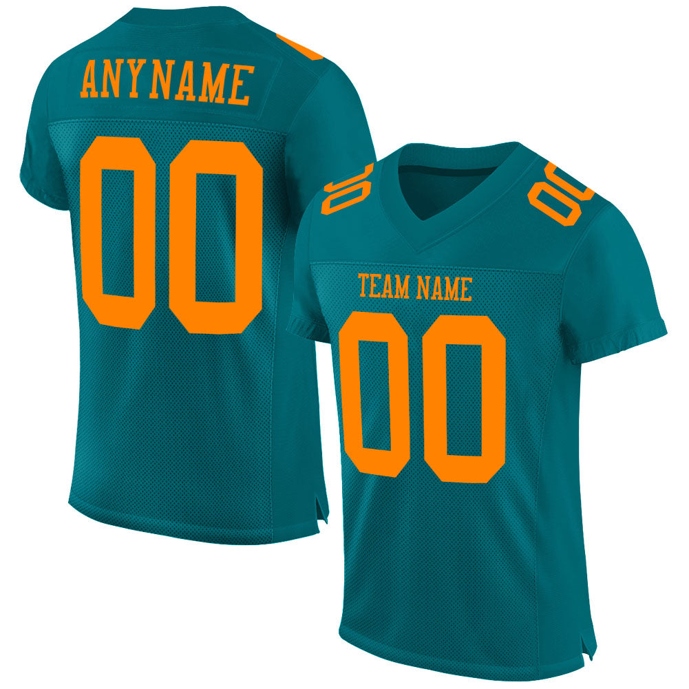 Custom Name and Number Personalized Teal Bay Orange Football Jersey - Authentic Mesh Team Apparel Personalized Teal Bay Orange