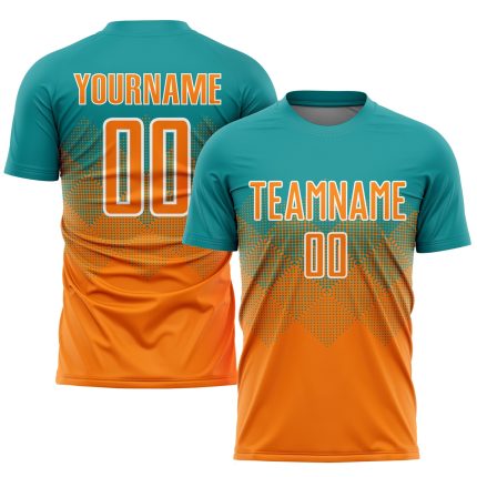 Custom Sublimation Soccer Jersey with Personalized Name and Number - Teal Bay Orange-White Team Uniform Personalized Teal
