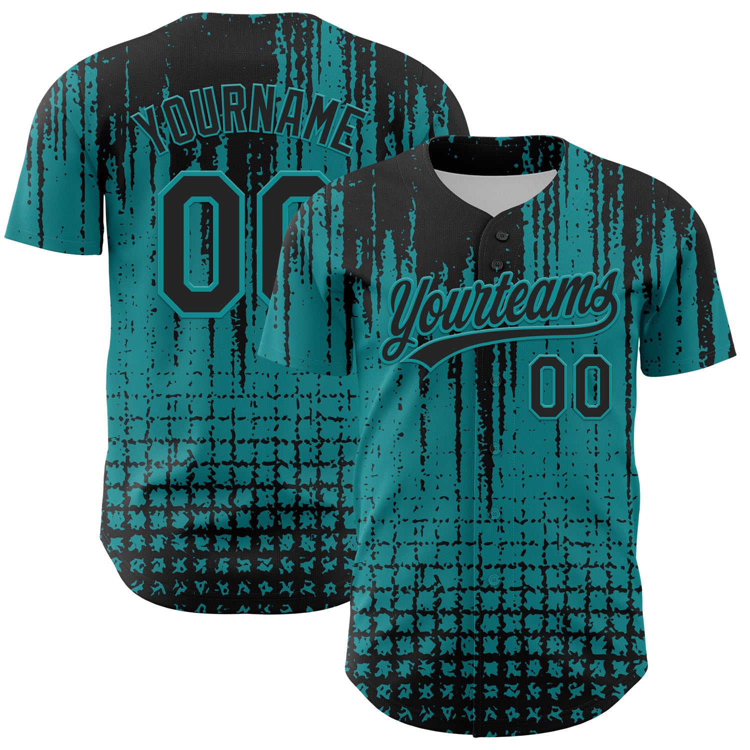 Custom Team Baseball Jersey with Personalized Name & Number - Teal Black 3D Abstract Pattern Design Personalized Teal Black