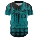 Custom Team Baseball Jersey with Personalized Name & Number - Teal Black 3D Abstract Pattern Design Personalized Teal Black