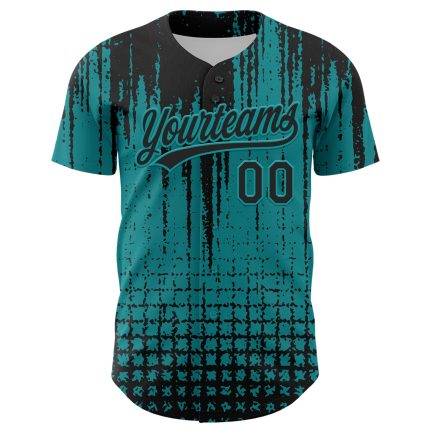 Custom Team Baseball Jersey with Personalized Name & Number - Teal Black 3D Abstract Pattern Design Personalized Teal Black