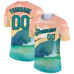 Custom Name Number Animal Crane Performance T-Shirt 3D Pattern Teal Black Design Personalized Teal Black 3D Pattern Design