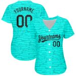 Custom Name and Number Authentic Baseball Jersey, Personalized Teal Black 3D Pattern Design Personalized Teal Black 3D Pattern