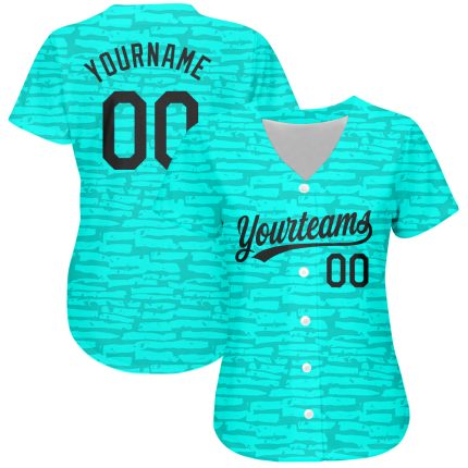 Custom Name and Number Authentic Baseball Jersey, Personalized Teal Black 3D Pattern Design Personalized Teal Black 3D Pattern