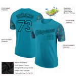 Custom Team Performance T-Shirt with Personalized Name & Number, 3D Teal Black Feather Design Personalized Teal Black 3D