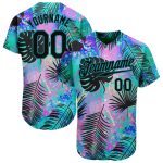 Teal Black 3D Pattern Hawaii Palm Leaves Custom Baseball Jersey with Personalized Name and Number Personalized Teal Black