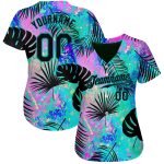 Teal Black 3D Pattern Hawaii Palm Leaves Custom Baseball Jersey with Personalized Name and Number Personalized Teal Black