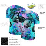 Custom Name & Number Teal Black 3D Hawaii Palm Leaves Performance T-Shirt, Team Apparel Personalized Teal Black 3D Pattern