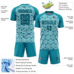 Custom Abstract Teal Black Geometric Soccer Uniform Jersey with Name and Number - Personalized Team Apparel Personalized