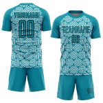 Custom Abstract Teal Black Geometric Soccer Uniform Jersey with Name and Number - Personalized Team Apparel Personalized