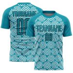 Custom Abstract Teal Black Geometric Soccer Uniform Jersey with Name and Number - Personalized Team Apparel Personalized