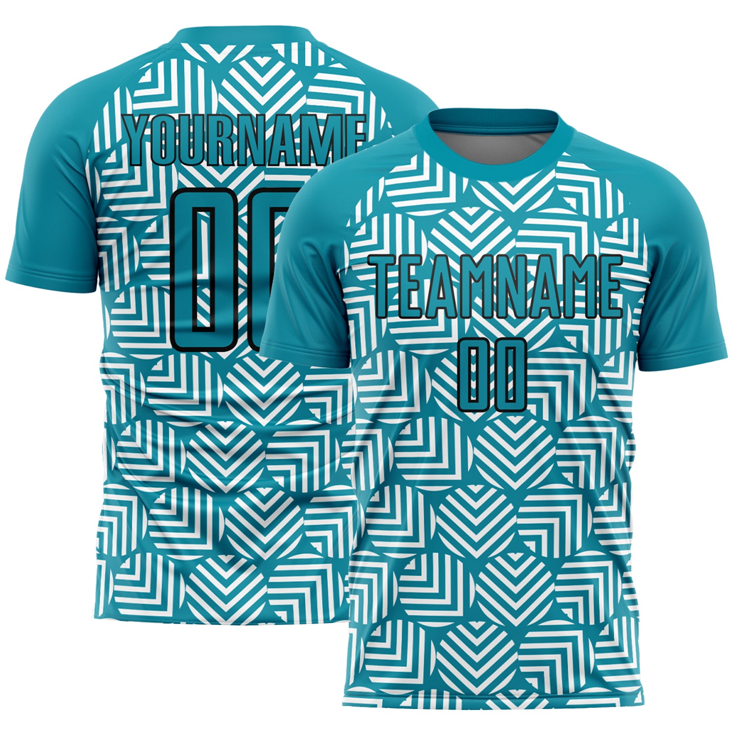 Custom Abstract Teal Black Geometric Soccer Uniform Jersey with Name and Number - Personalized Team Apparel Personalized