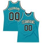 Custom Team Basketball Jersey with Personalized Name and Number, Teal Black Cream Authentic Throwback Design Personalized