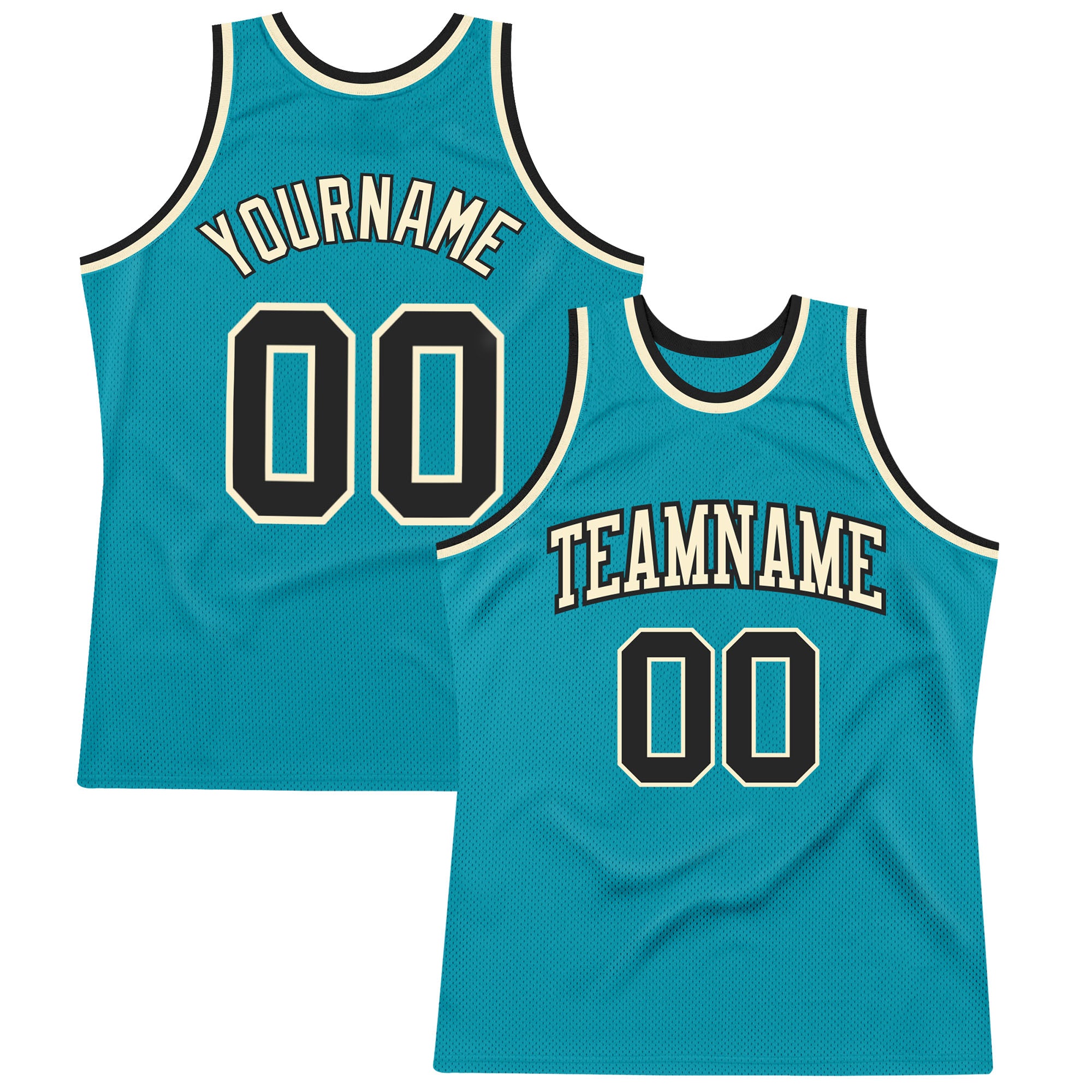 Custom Team Basketball Jersey with Personalized Name and Number, Teal Black Cream Authentic Throwback Design Personalized