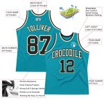 Custom Team Basketball Jersey with Personalized Name and Number, Teal Black Cream Authentic Throwback Design Personalized