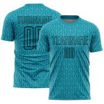 Custom Teal Black Geometric Pattern Soccer Jersey with Personalized Name and Number - Sublimation Team Uniform Personalized