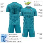 Custom Teal Black Geometric Pattern Soccer Jersey with Personalized Name and Number - Sublimation Team Uniform Personalized
