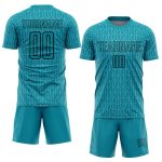 Custom Teal Black Geometric Pattern Soccer Jersey with Personalized Name and Number - Sublimation Team Uniform Personalized