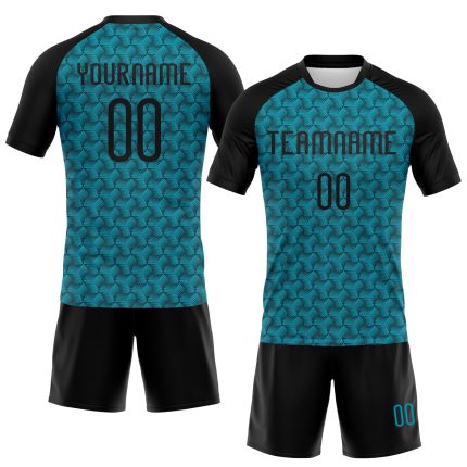 Custom Name Number Volleyball Jersey Teal Black Geometric Sublimation Uniform for Teams Personalized Teal Black Geometric