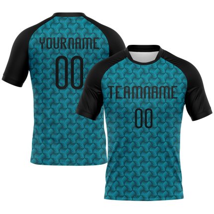 Custom Name Number Volleyball Jersey Teal Black Geometric Sublimation Uniform for Teams Personalized Teal Black Geometric
