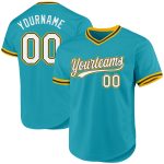 Custom Name Number Authentic Throwback Baseball Jersey - Personalized Teal Black-Gold Team Jersey Personalized Teal Black-Gold