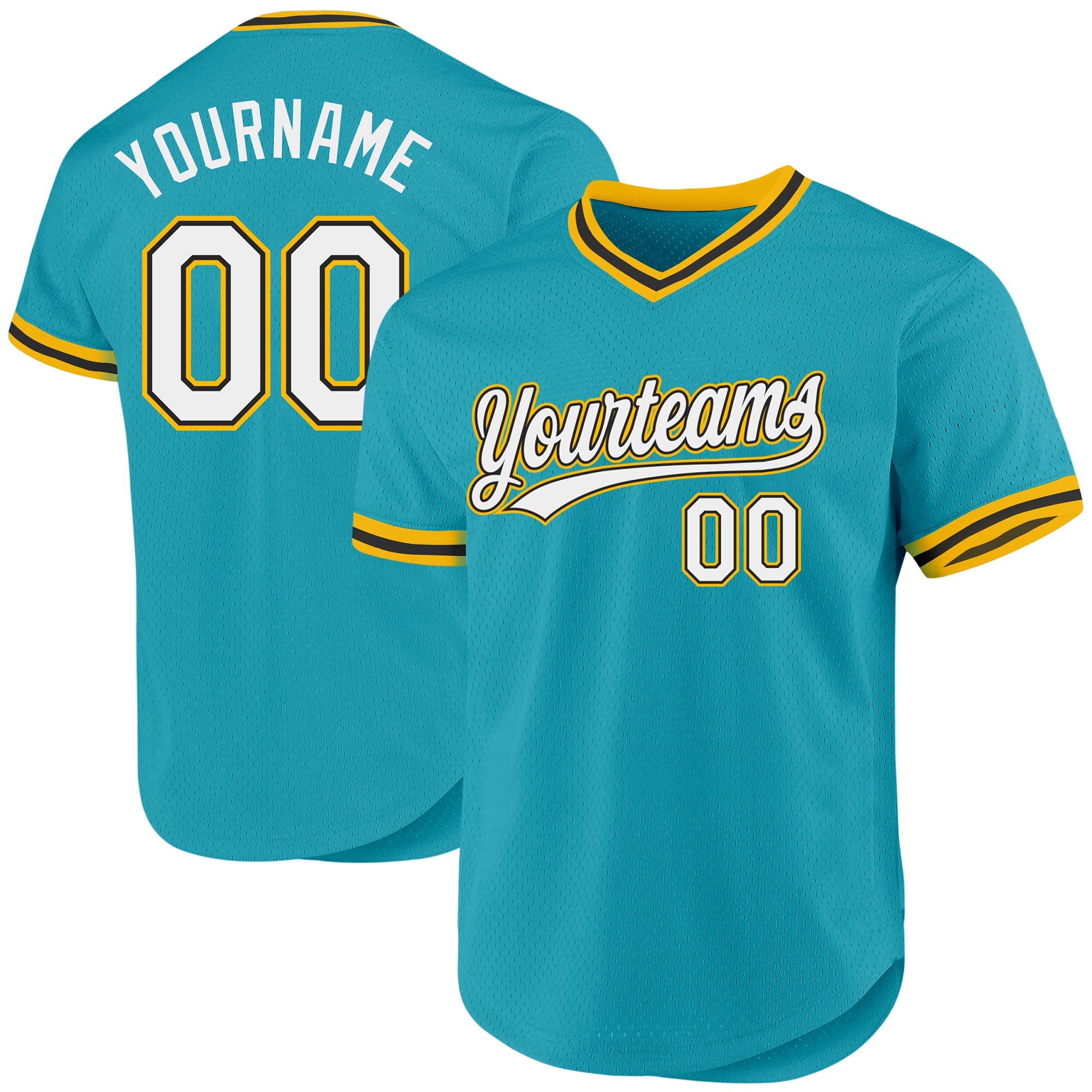 Custom Name Number Authentic Throwback Baseball Jersey - Personalized Teal Black-Gold Team Jersey Personalized Teal Black-Gold